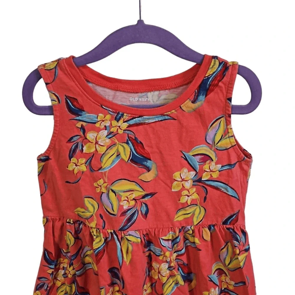 Old Navy Kid's Size 5T Sleeveless A-Line Dress Muted Red Tropical Floral Print